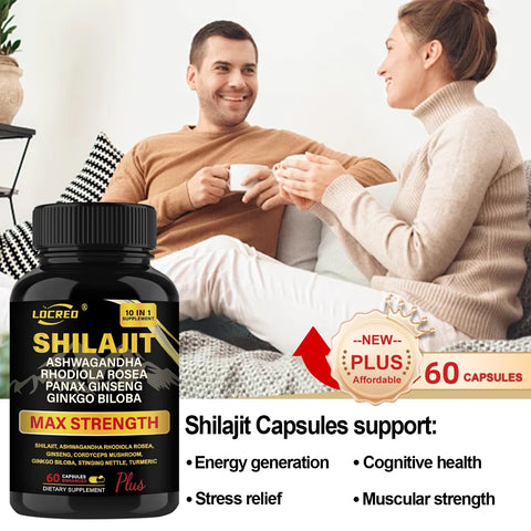 Shilajit Capsules Ashwagandha Extra Strength Dietary Supplement 60 Capsules